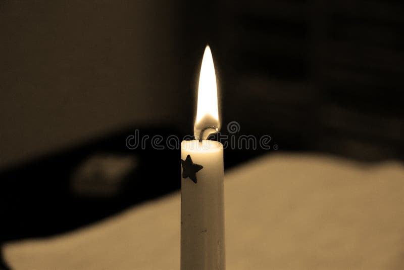 A Small White Candle with Amazing Straight Flame Stock Image Image of