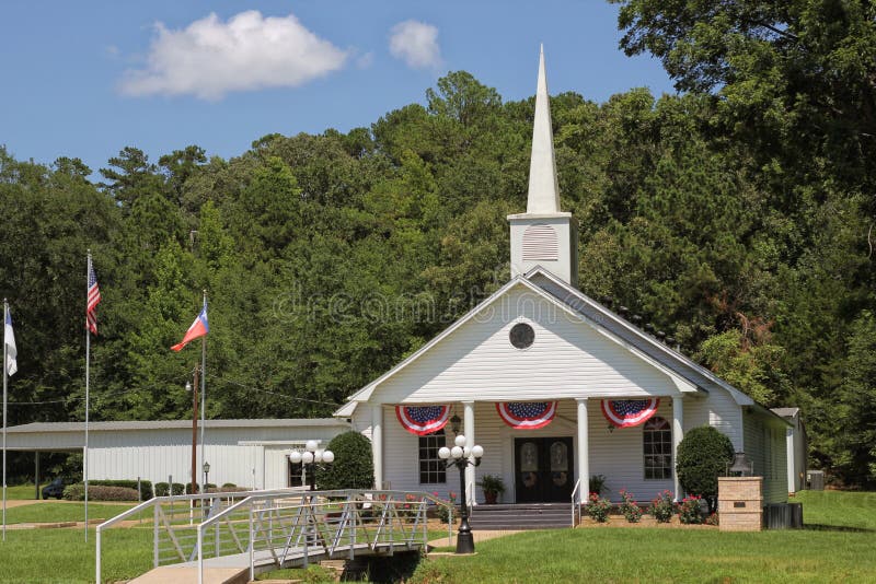 Small White church With Flags in Rural East Texas