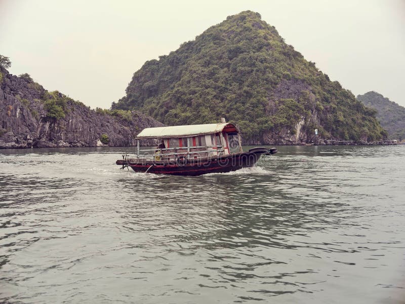 Small Wooden Boat Floating in a River in Vietnam Stock Photo Image of