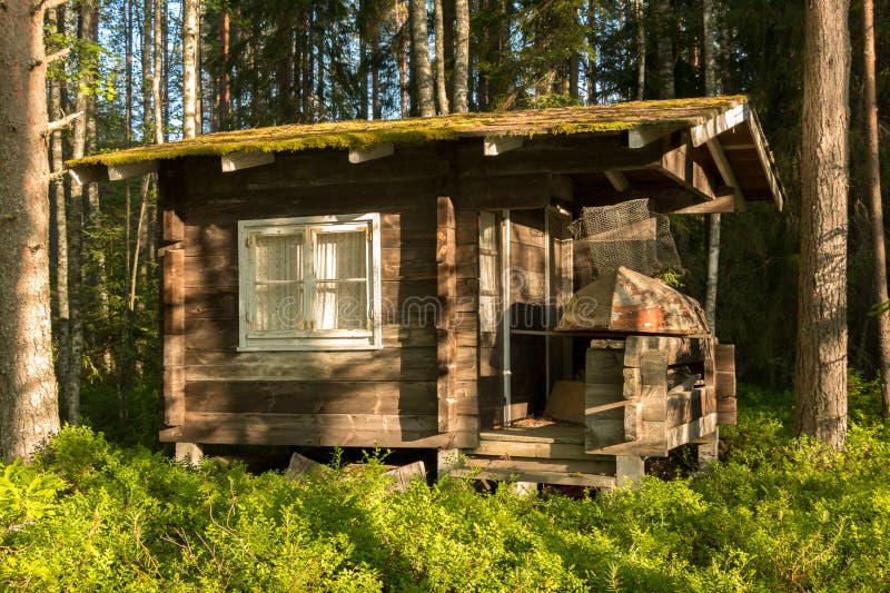 Small Wooden Cottage in Forest Stock Image Image of ramshackle