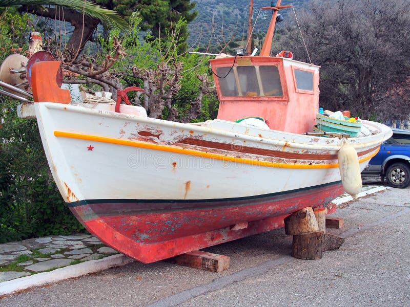 Small Wooden Fishing Boat stock photo. Image of painting ...