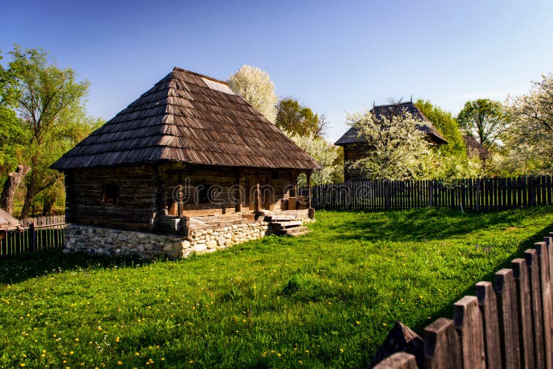 Small wooden house typical of vintage countryside of Romania