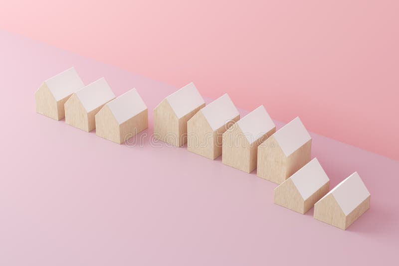 Small wooden toy houses on pink background. Real estate vector illustration Small wooden toy houses on pink background. Real estate vector illustration