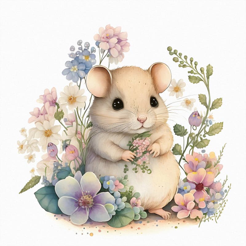 Small Young Mouse is Sitting in Field among Wildflowers and Grass ...