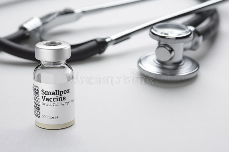 Smallpox vaccine in glass vial isolated on white stock images