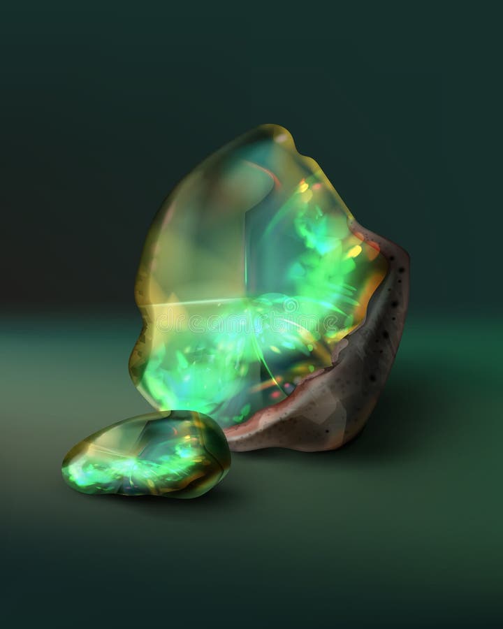 Smarald netratat vectorial. Ilustrare vectorială a smaraldului brut cu fragment izolat pe fond verde