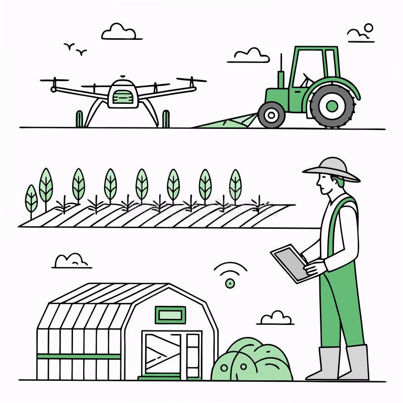 Smart Agriculture and Precision Farming Vector Set stock illustration