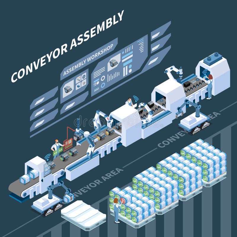 Smart Assembly Line Isometric Composition vector illustration