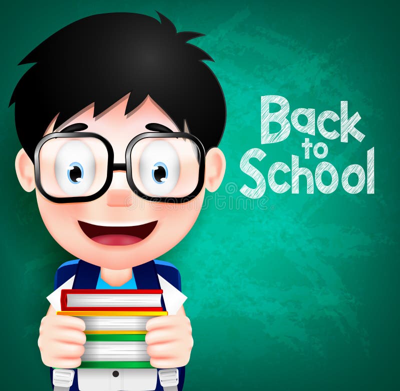 Smart Boy Character Wearing Eyeglasses and Backpack vector illustration