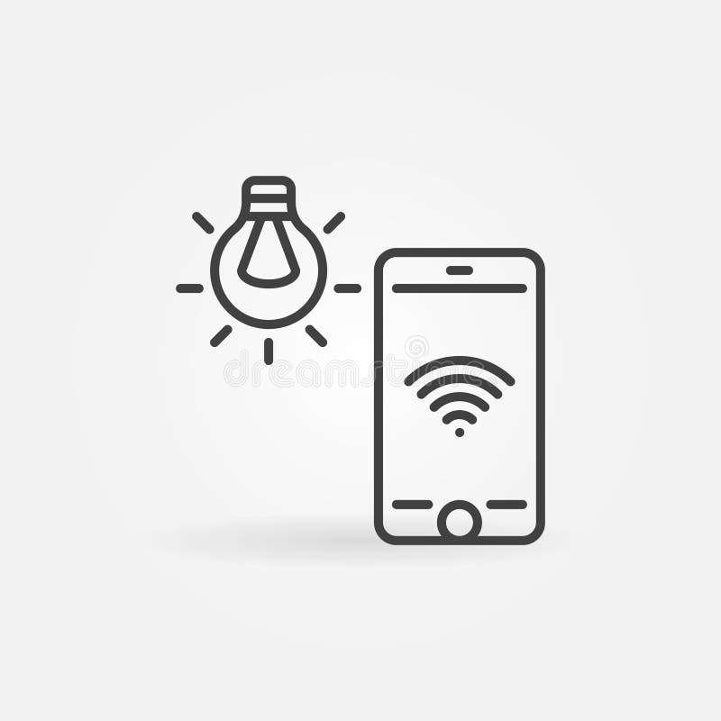 Smart Bulb connected with Smartphone via wifi linear icon royalty free illustration