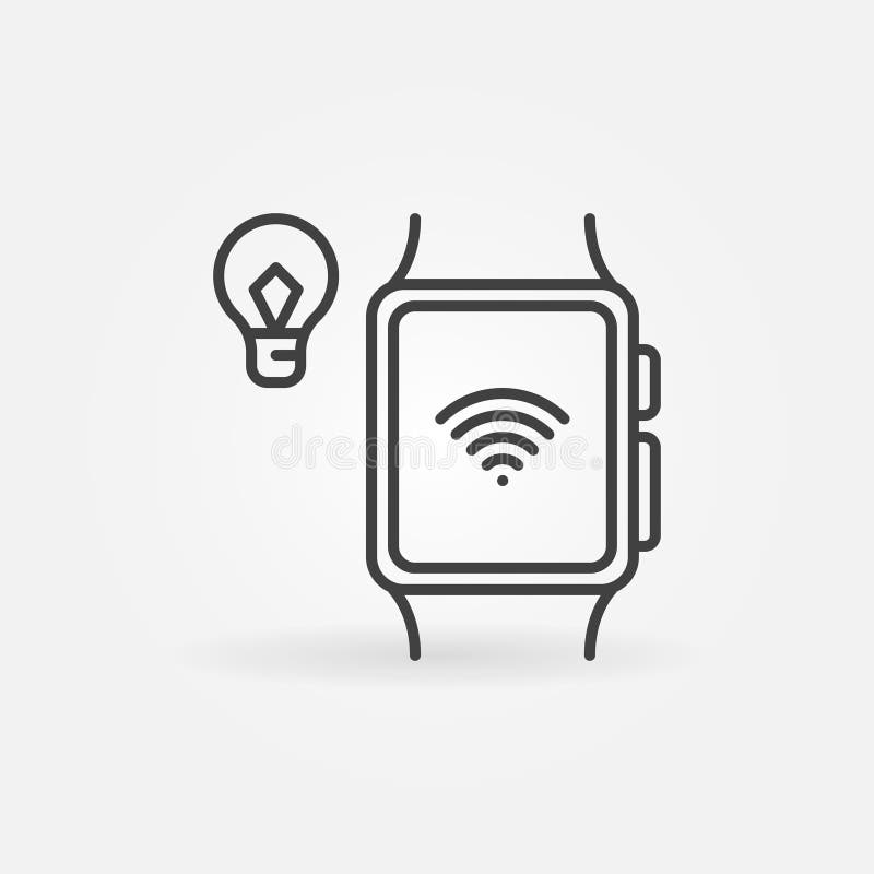 Smart Bulb connected with smartwatch via wifi vector line icon royalty free illustration