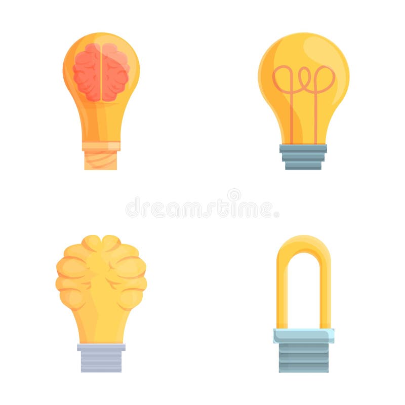 Smart bulb icons set cartoon vector. Various glowing smart lamp royalty free illustration