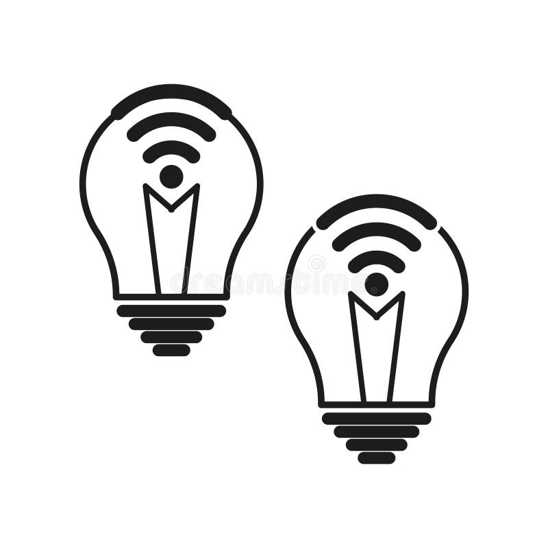 Smart bulb icons. Wireless connection symbol. Technology innovation elements. Black vector shapes. royalty free illustration