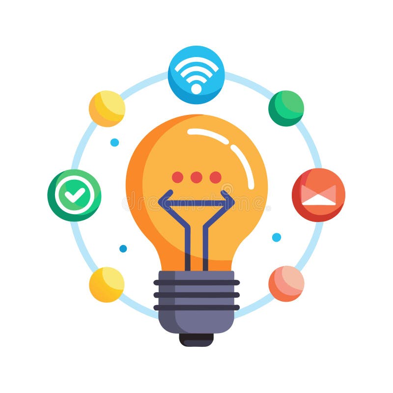 Smart Bulb Vector with Wifi, Play, Verification Icons for Innovation vector illustration