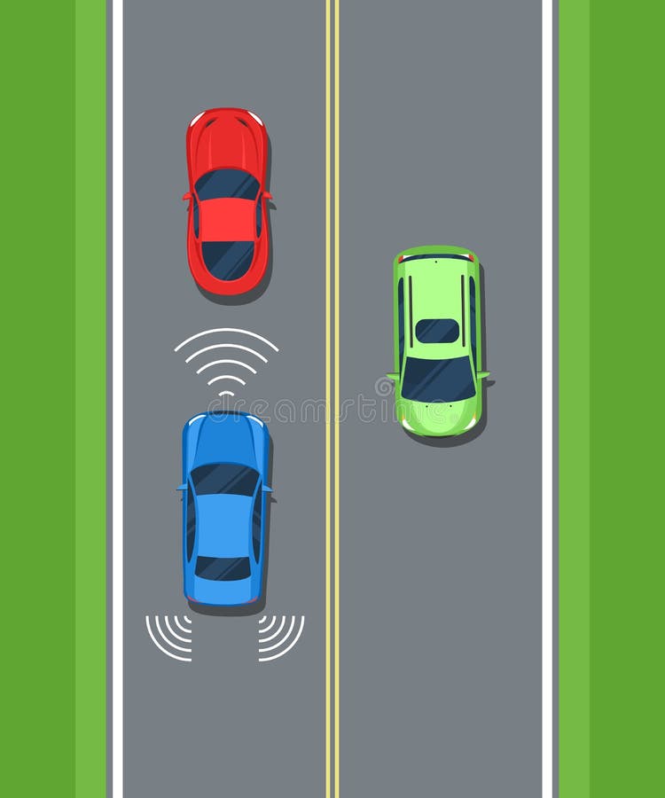 Smart car, safety. Remote sensing system of vehicle. Color Flat vector illustration Smart car, safety. Remote sensing system of vehicle. Color Flat vector illustration