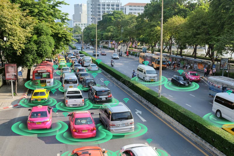 Smart car, self-driving mode vehicle with Radar signal system and and wireless communication, Autonomous royalty free stock photo