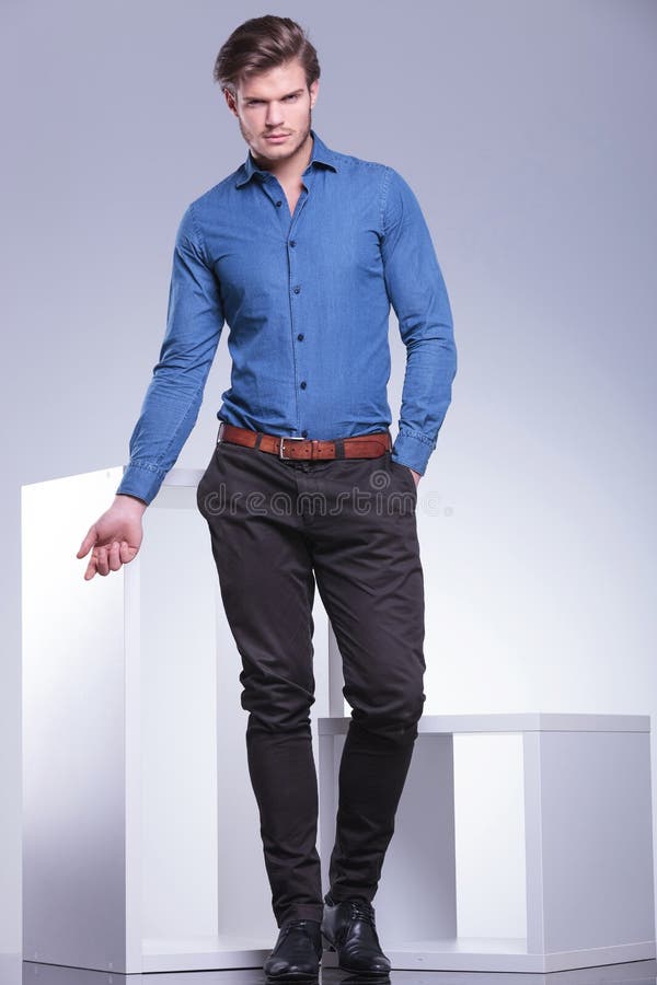 smart casual dressed man fashion pose full body picture studio 38890677