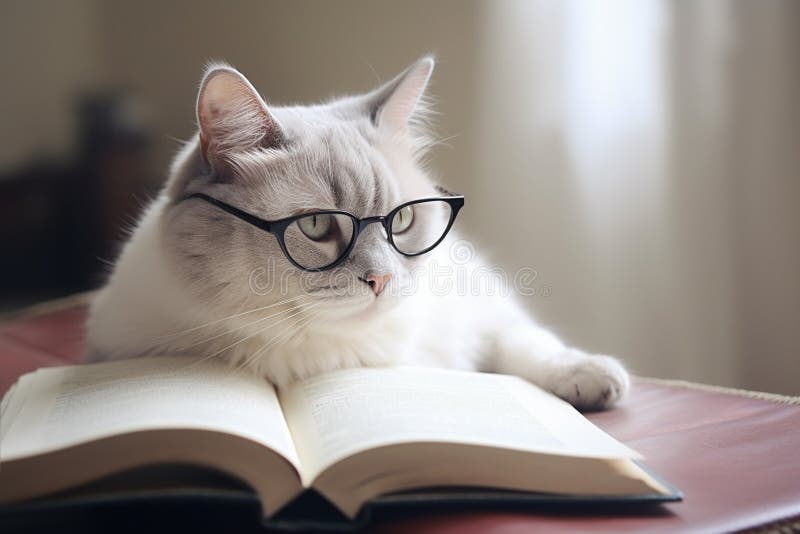 Smart Cat with Reading Glasses and Book. G Stock Illustration Illustration of mammal glasses 283366566