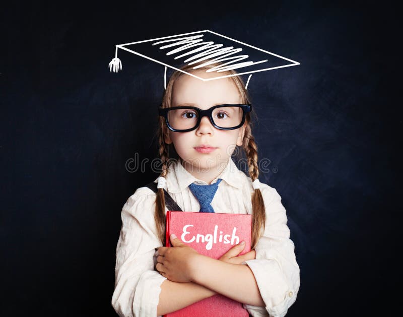 Smart child girl student with education book and graduation hat stock images Smart child girl student with education book and graduation hat stock images