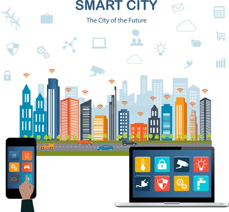 Smart city concept and internet of things royalty free illustration