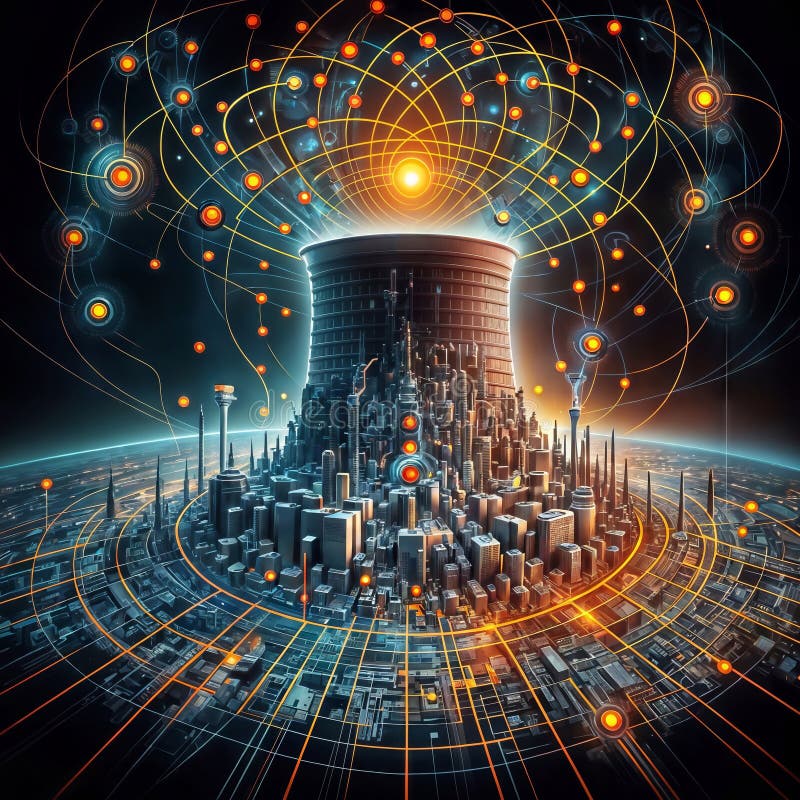 Smart city on abstract digital background. 3d rendering toned image, generative ai royalty free illustration