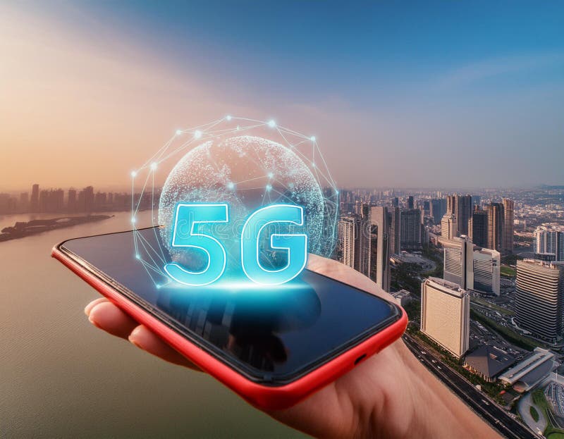 A smart city is connected to the planet via telephone via the global mobile internet royalty free illustration