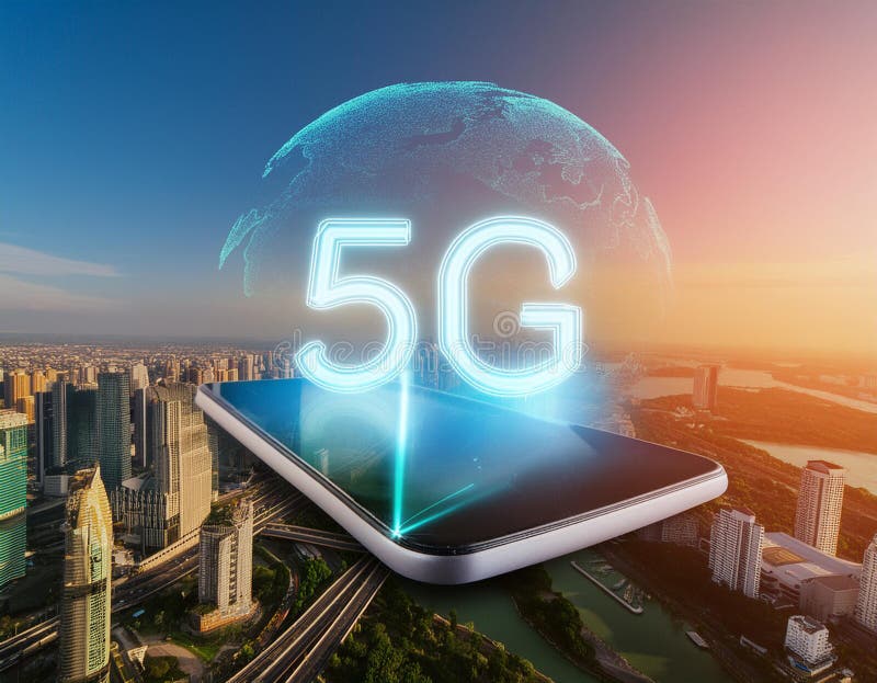 A smart city is connected to the planet via telephone via the global mobile internet vector illustration
