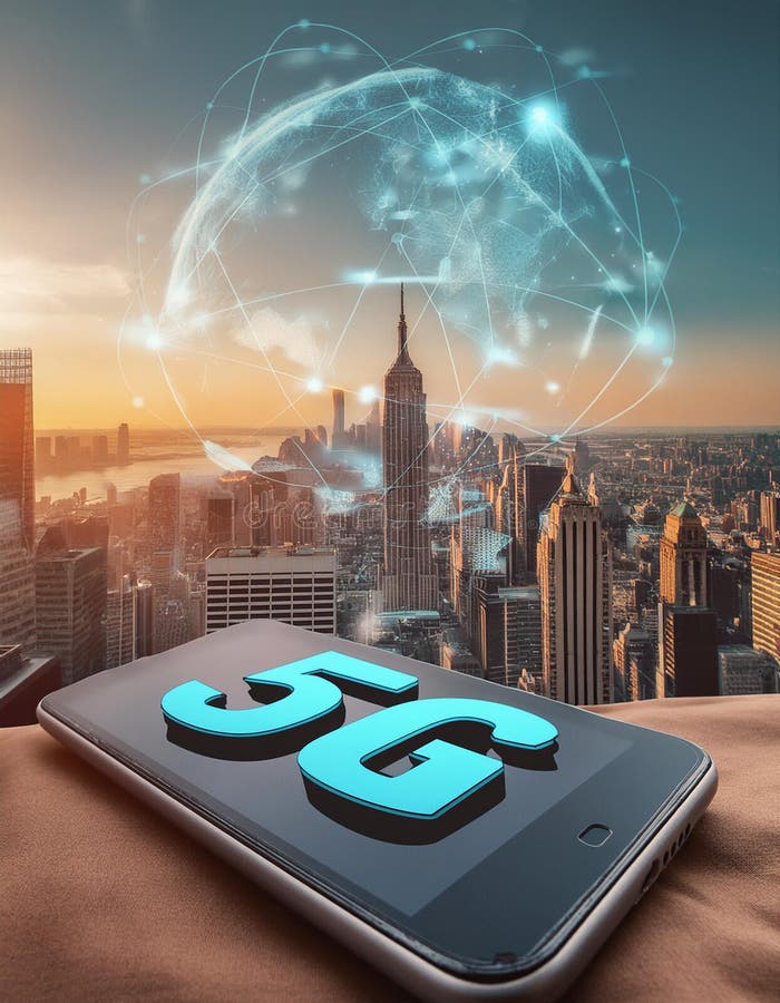 A smart city is connected to the planet via telephone via the global mobile internet royalty free illustration