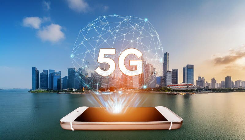A smart city is connected to the planet via telephone via the global mobile internet royalty free illustration