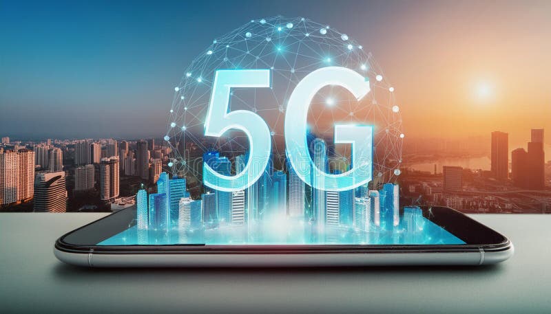 A smart city is connected to the planet via telephone via the global mobile internet royalty free illustration