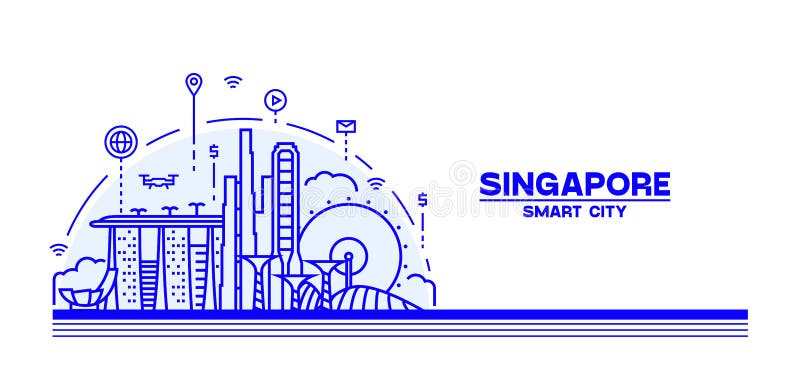 Smart city-illustration med singapore-skylin-vektor royaltyfri illustrationer