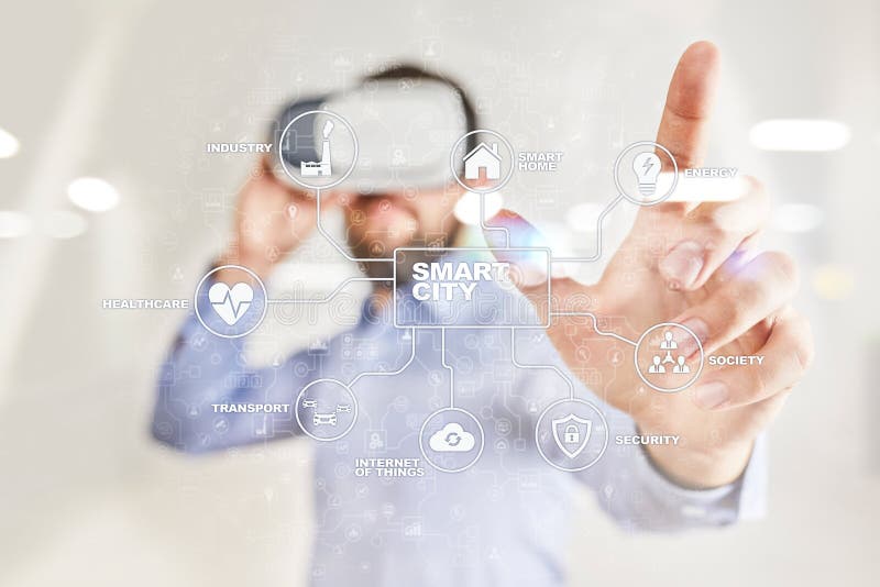 Smart city. IOT, innovation and automation concept on virtual screen. stock images