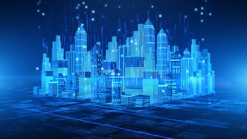 Smart City with technology 5g communication. Futuristic digital data network connected. Internet of things background concept vector illustration