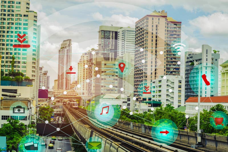 Smart city and wireless communication network concept IOT Internet Of Thing, with the convenience royalty free stock image Smart city and wireless communication network concept IOT Internet Of Thing, with the convenience royalty free stock image