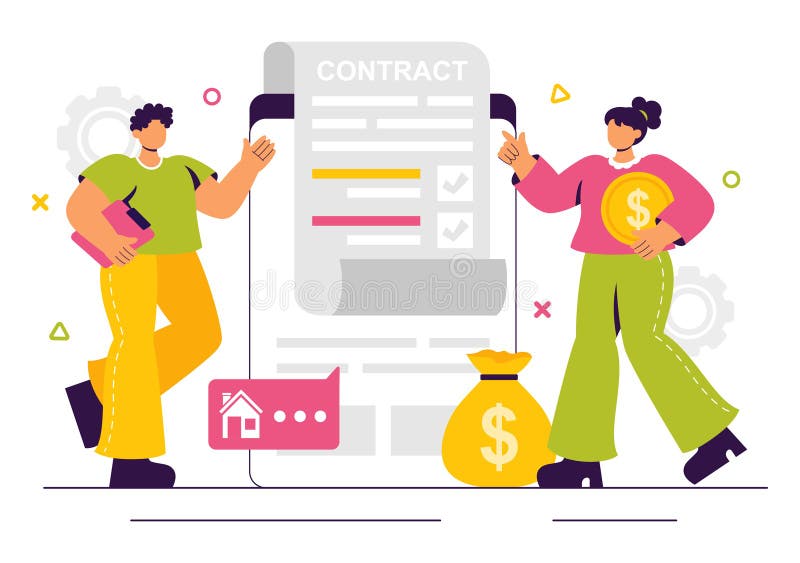 Smart Contract Vector Illustration featuring an Electronic Contract, Digital Document, and Online User Agreement with a Secure stock illustration