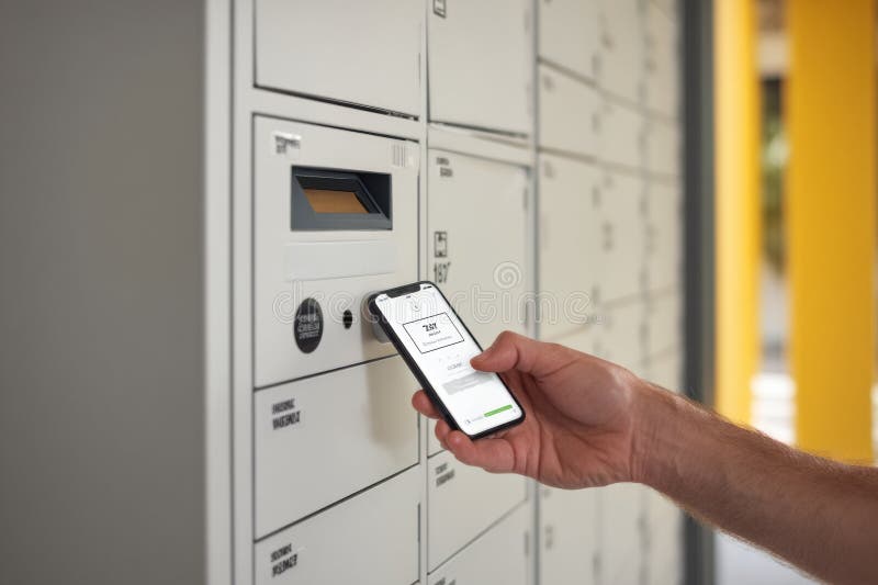 Smart Delivery Locker Opening Process Displayed on Confirmation Screen During Daytime in a Bright Location royalty free stock images