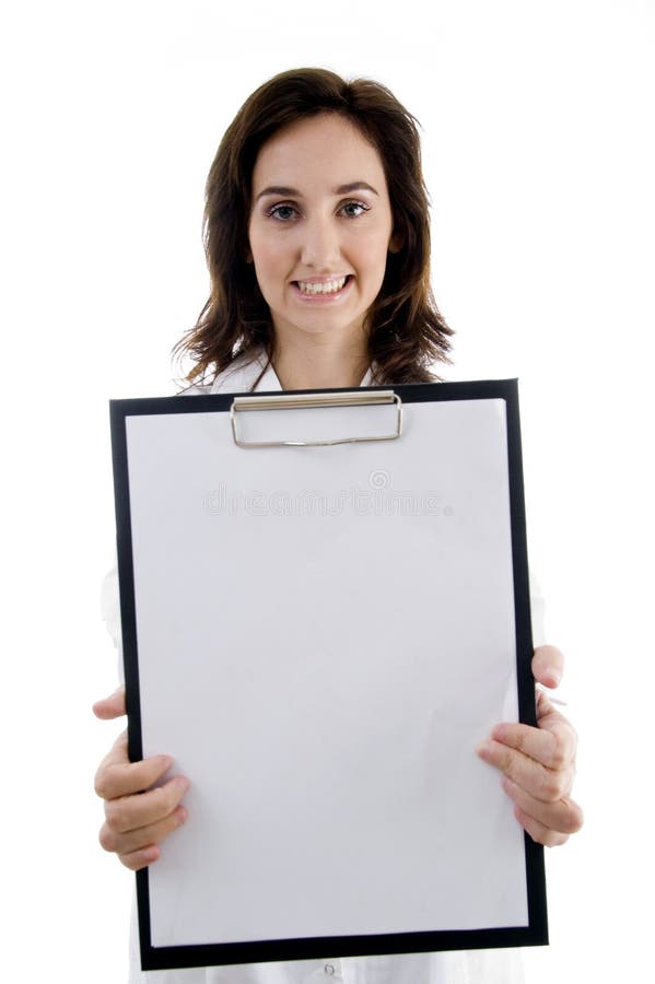 Smart doctor holding clipboard