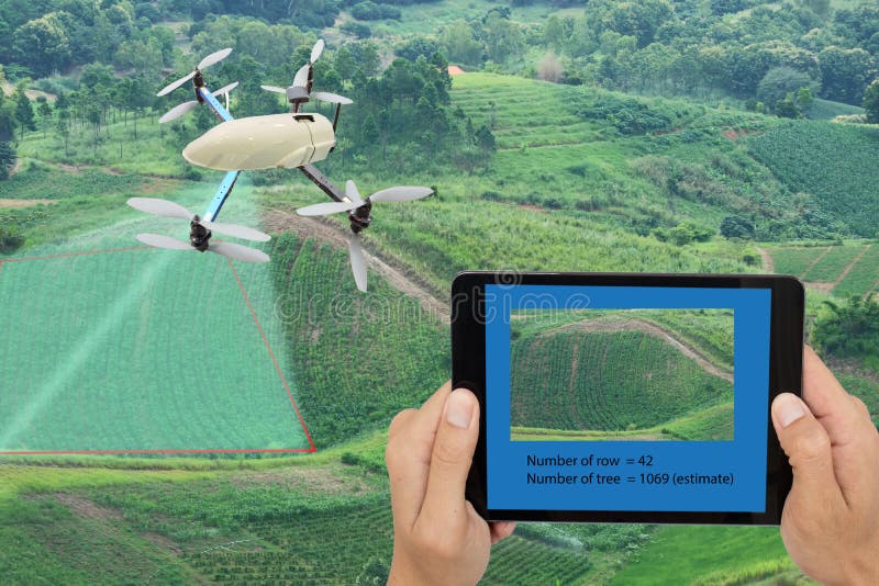 Smart farming concept, drone use a technology in agriculture wit royalty free stock photos
