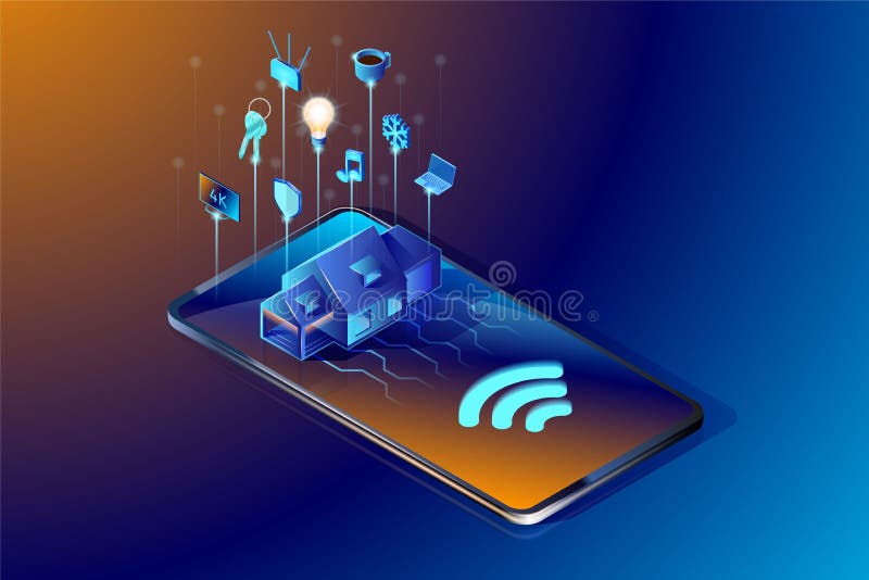Smart hemteknologi Isometrisk vektorillustration Abstrakt designbegrepp av husautomationsystemet royaltyfri illustrationer