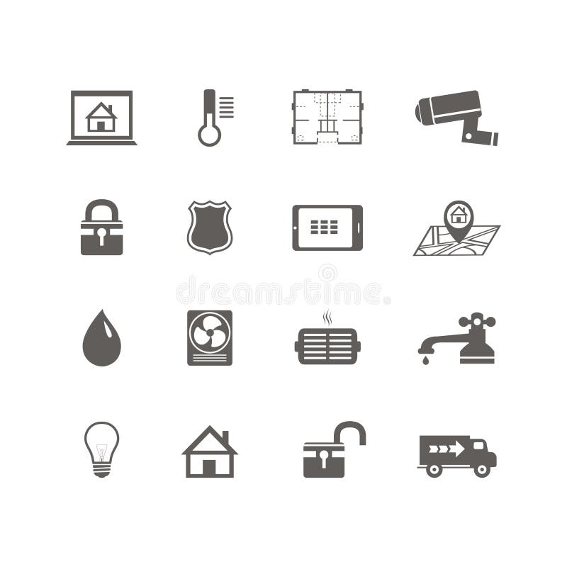 Smart home automation technology icons set royalty free illustration