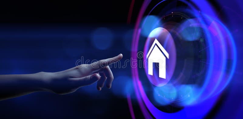 Smart Home Automation trådlös kontroll IOT-internet för sakernas skull. Hand-knapp royaltyfri illustrationer