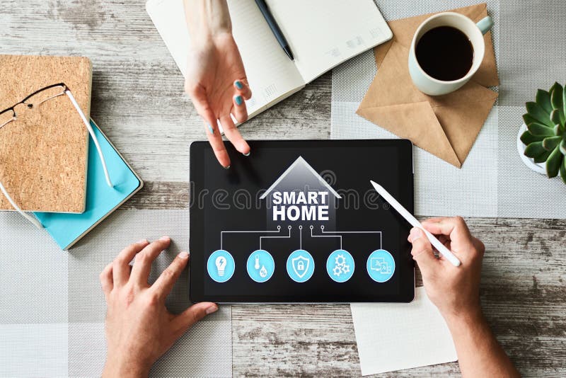 Smart Home Concept, Control Panel Software on Device Screen. Stock