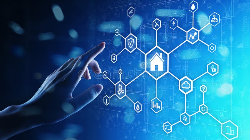 Smart home control panel on virtual screen. IOT and Automation technology concept. royalty free stock image