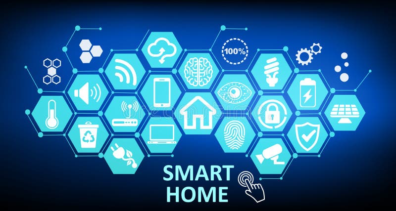 Smart home - futuristic interface, automation assistant. Control system. Innovation technology network concept stock illustration