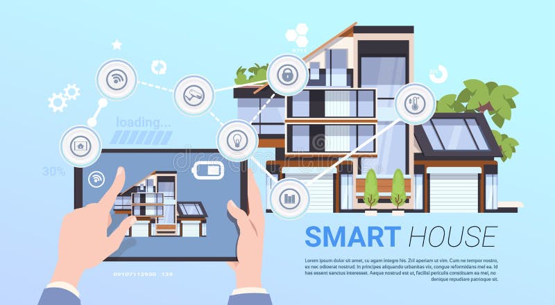 Smart Home Management Concept With Hands Holding Tablet Device