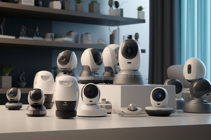 Smart home security systems with cameras and senso stock illustration