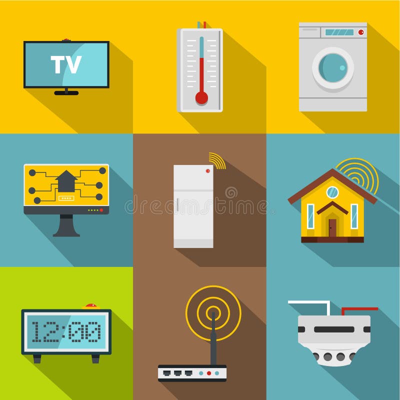 Smart home system icon set, flat style vector illustration