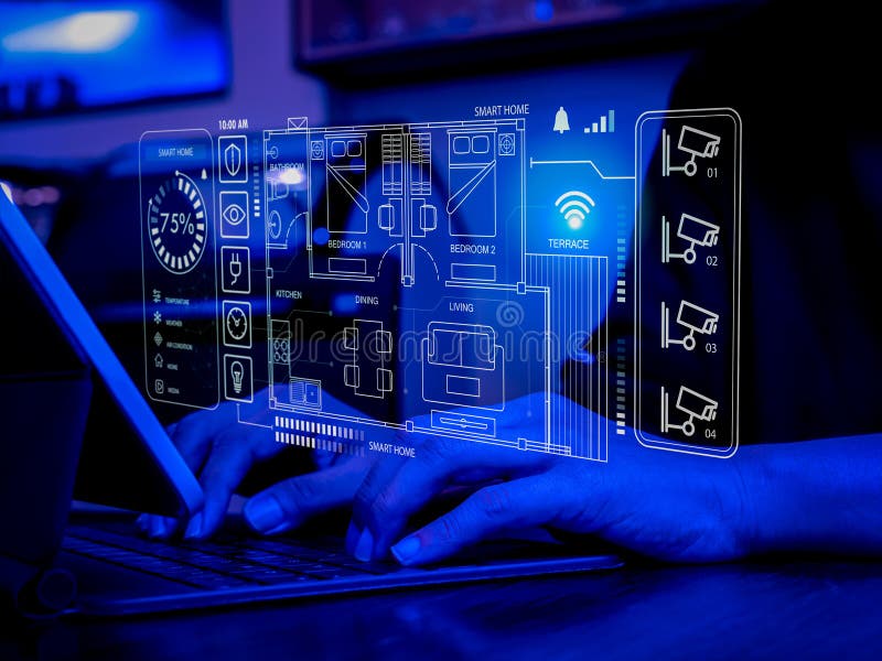 Smart Home Technology Concept Virtual Interface Of Digital House Floor smart-home-technology-concept-virtual-interface-of-digital-house-floor