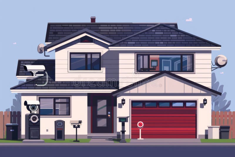 Case inteligente integrează rutere pentru securitate completă utilizând tehnologia zigbee care protejează mediile rezidențiale cu vector illustration