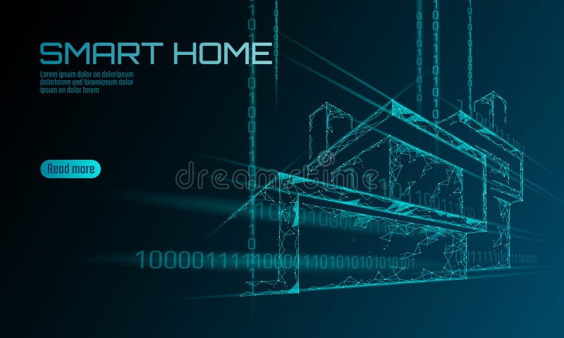 Smart house binary code low poly concept. Online control information analysis. Internet of things technology home stock illustration Smart house binary code low poly concept. Online control information analysis. Internet of things technology home stock illustration